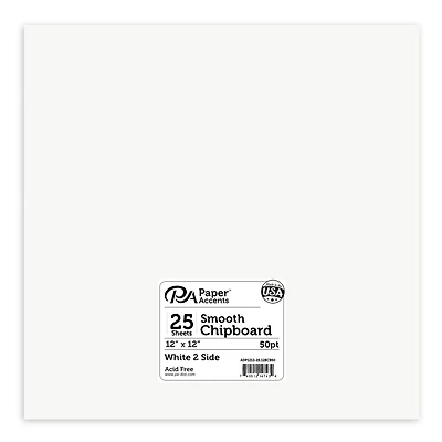 PA Paper™ Accents White 12" x 12" 50pt. Heavy Chipboard, 25 Sheets