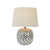 Hello Honey® 21.5" Blue and White Coastal Capiz and Bamboo Table Lamp Set with Fish Design