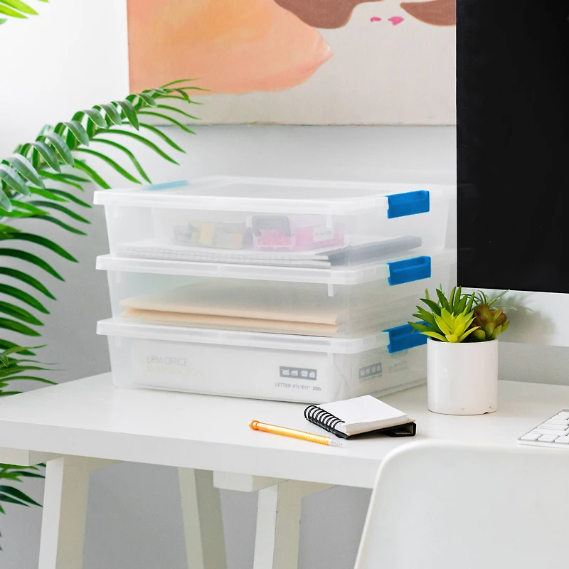 Iris® 5.5qt. Clear Clip Boxes with Lids & Blue Latches, 4ct.