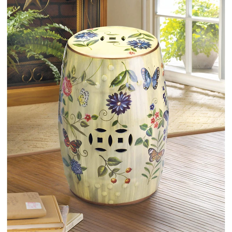 19" Butterfly Garden Ceramic Stool