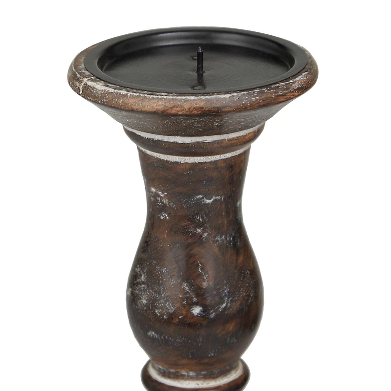 Dark Brown Wood Candle Holder Set