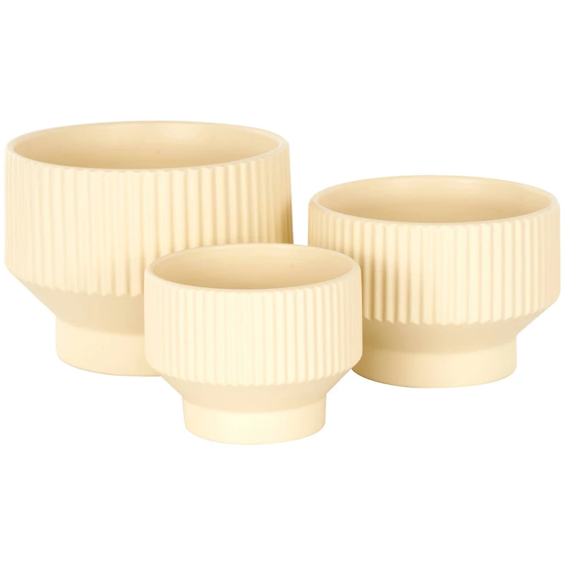 Linear Grooves Wide Ceramic Planter Set