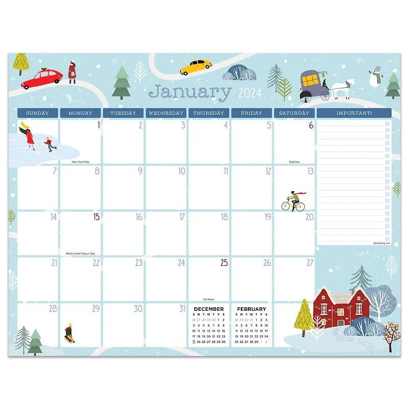 TF Publishing 2024 Folk Love Medium Desk Pad Monthly Blotter Calendar