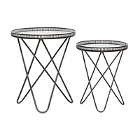 Gray Round Metal Industrial Accent Table Set
