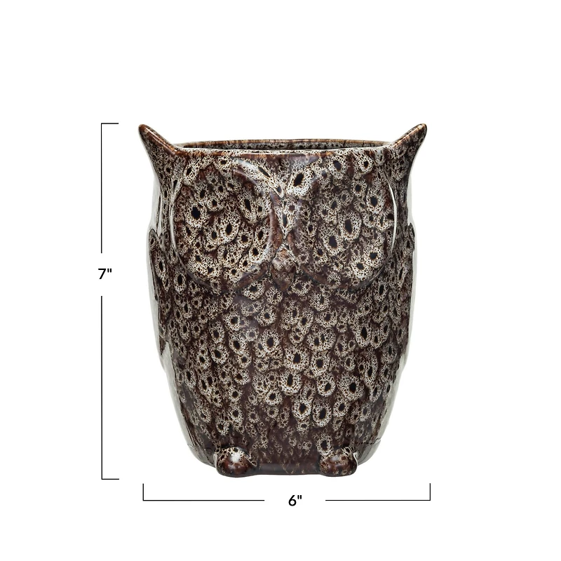 Hello Honey® 7" Brown Reactive Glaze Decorative Stoneware Owl Shaped Planter