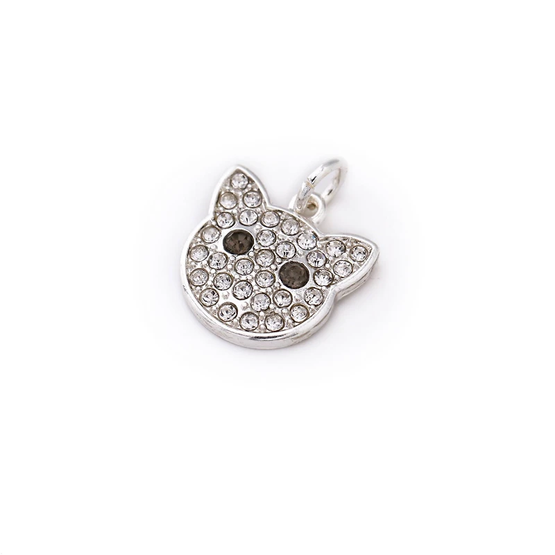 Charmalong™ Silver Plated & Stone Paved Cat Charm by Bead Landing™