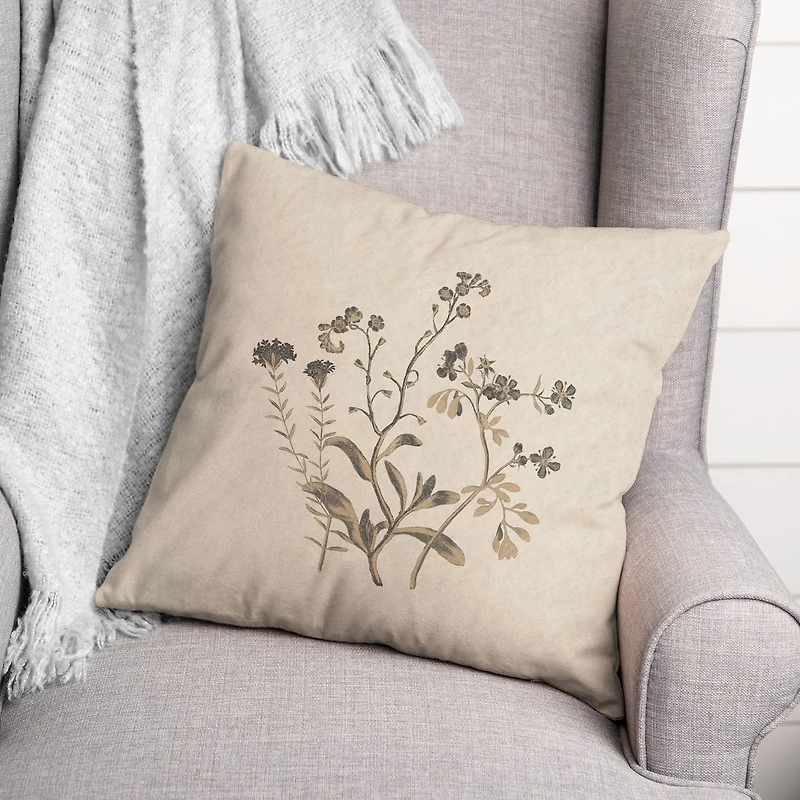 18" x 18" Charcoal Tan Botanicals Texture II Indoor & Outdoor Throw Pillow