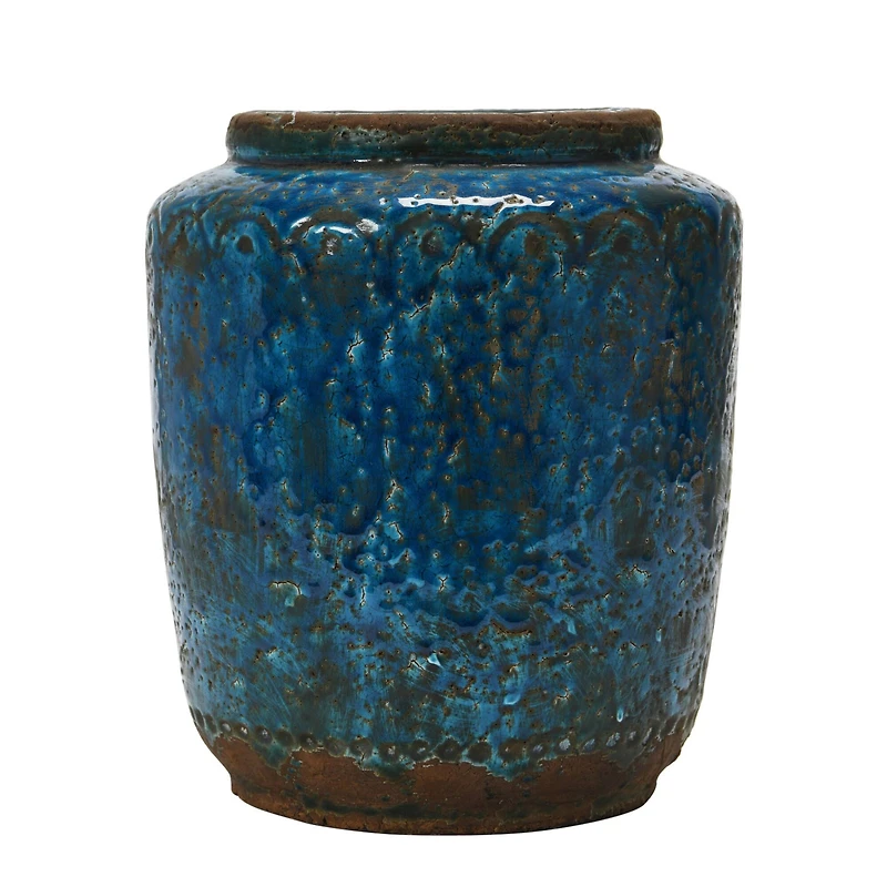 Hello Honey® 9" Distressed Blue Debossed Terracotta Vase