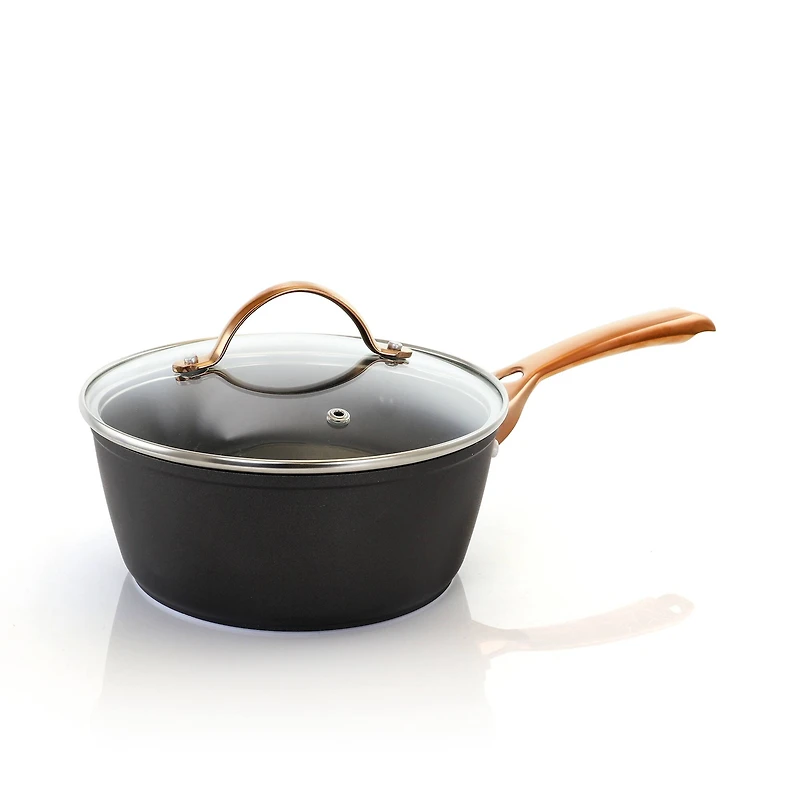 Oster Allsberg 1.7qt. Aluminum Sauce Pan With Lid Set & Bronze Handles