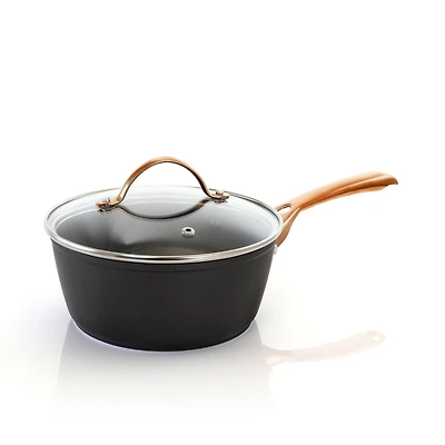 Oster Allsberg 1.7qt. Aluminum Sauce Pan With Lid Set & Bronze Handles