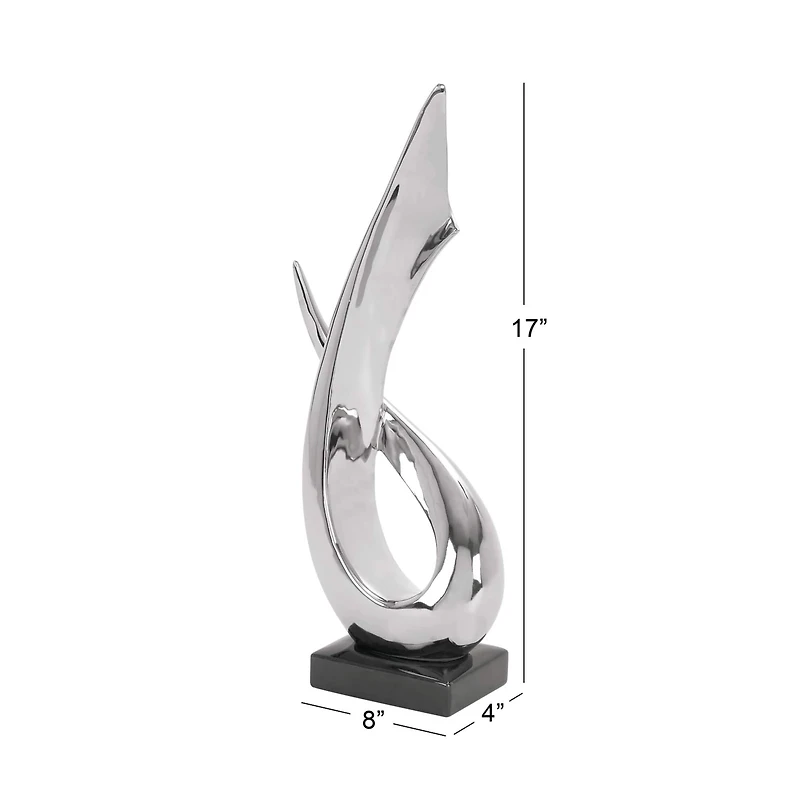 17" Silver Ceramic Abstract Loop Sculpture