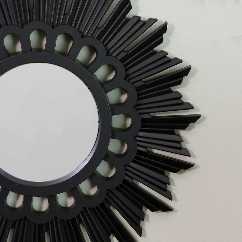 9.5" Floral Sunburst Matte Black Round Mirror Set