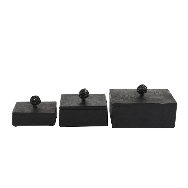 Black Textured Decorative Box Set with Knobs