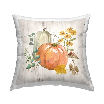 Stupell Industries Festive Pumpkins with Florals Decorative Printed Throw Pillow