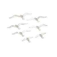 Set of 7 Silver Aluminum Coastal Birds Wall Decor, 16" x 4"