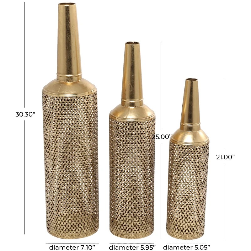 The Novogratz Gold Metal Diamond Patterned Vase with Open Frame Design Set
