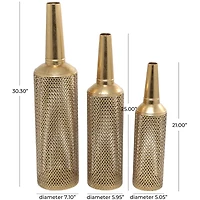 The Novogratz Gold Metal Diamond Patterned Vase with Open Frame Design Set
