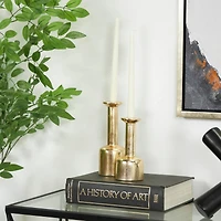 Gold Aluminum Taper Candle Holder with Rounded Bases Set