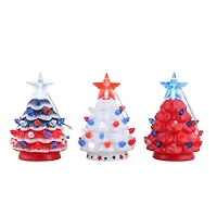 Mr. Christmas Mini Nostalgic Ceramic Patriotic Trees Set