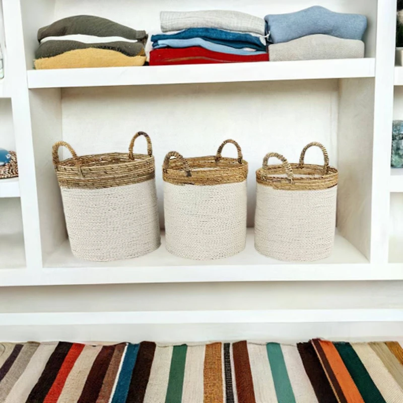 White Seagrass Coastal Storage Basket Set