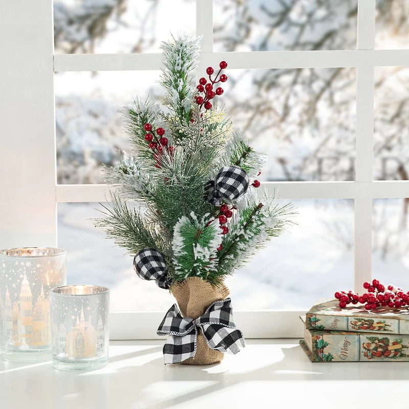 Glitzhome® 21" Flocked Pine & Berries Table Tree