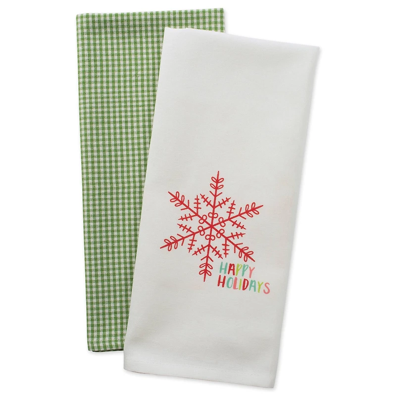 DII® Green Check & White Happy Holidays Dishtowel Set
