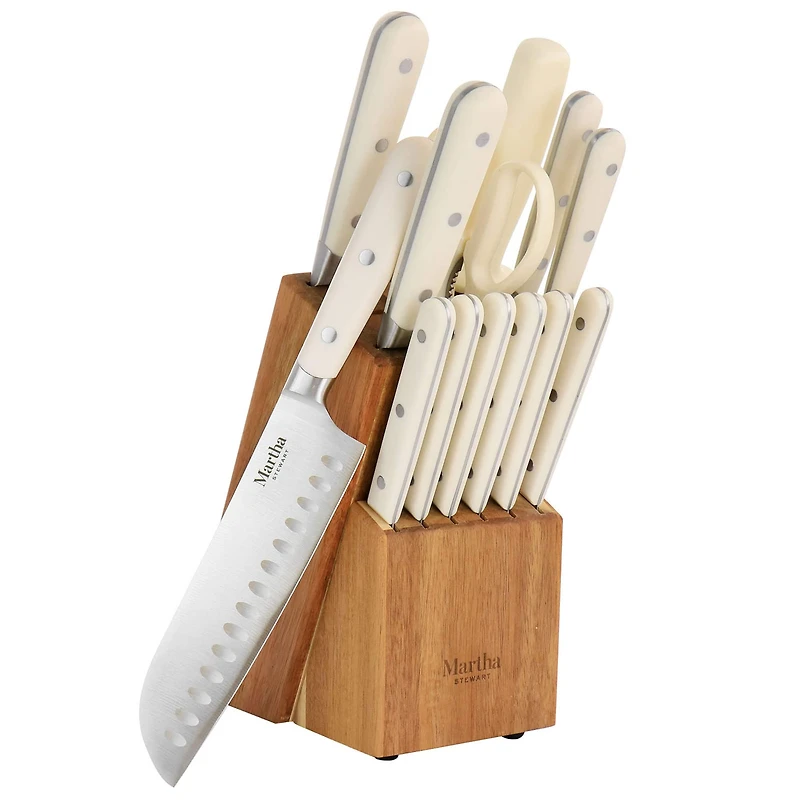 Martha Stewart Cream Stainless Steel 14 Piece Cutlery & Knife Block Set