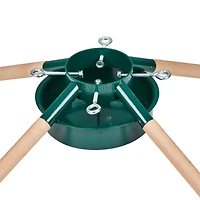 Green Metal and Wood Live Christmas Tree Stand - For Trees up to 7ft Tall