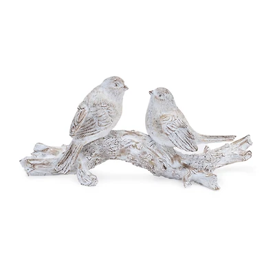 9.5" Whitewashed Birds on Branch Figurine