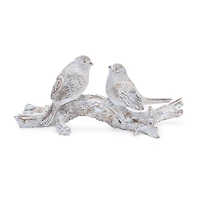 9.5" Whitewashed Birds on Branch Figurine