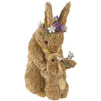 12" Brown Mommy & Baby Bunny Sisal Easter Figure