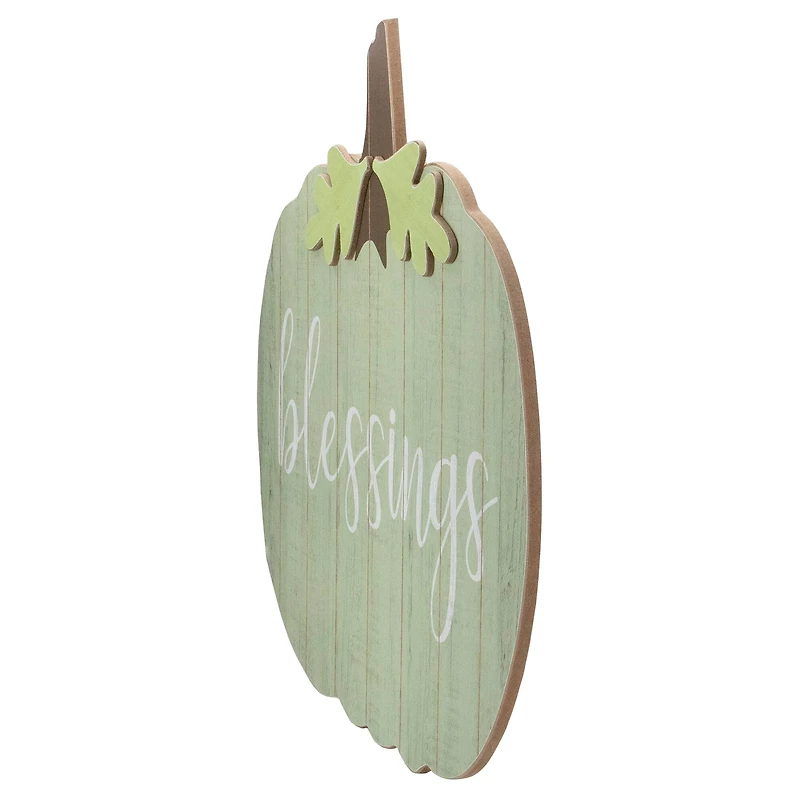 Green Wooden Blessings Pumpkin Hanging Wall Sign