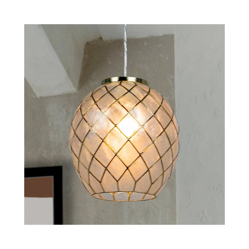 Hello Honey® Marina Natural Capiz & Gold Metal Orb Pendant Ceiling Light