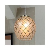 Hello Honey® Marina Natural Capiz & Gold Metal Orb Pendant Ceiling Light
