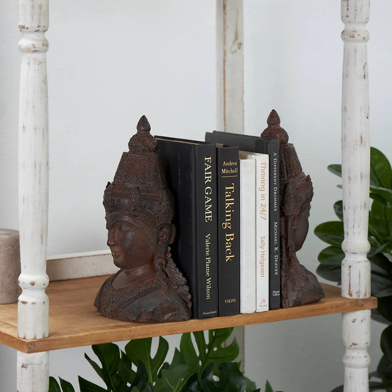 11" Bronze Buddha Weathered Decorative Bookend Set