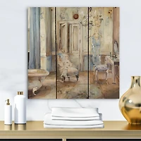 Designart - French Boudoir Bath I - Traditional Bathroom Print on Natural Pine Wood
