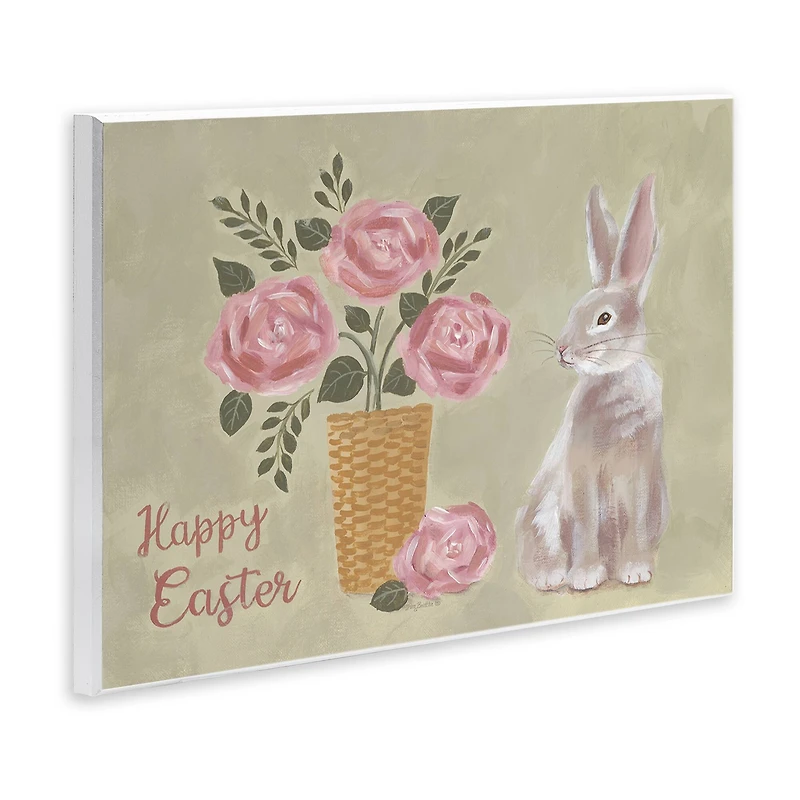 Stupell Industries Happy Easter Bunny Rose Bouquet Wall Plaque Art