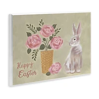 Stupell Industries Happy Easter Bunny Rose Bouquet Wall Plaque Art