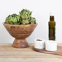 Hello Honey® 9.75" Ridged Mango Wood Footed Bowl