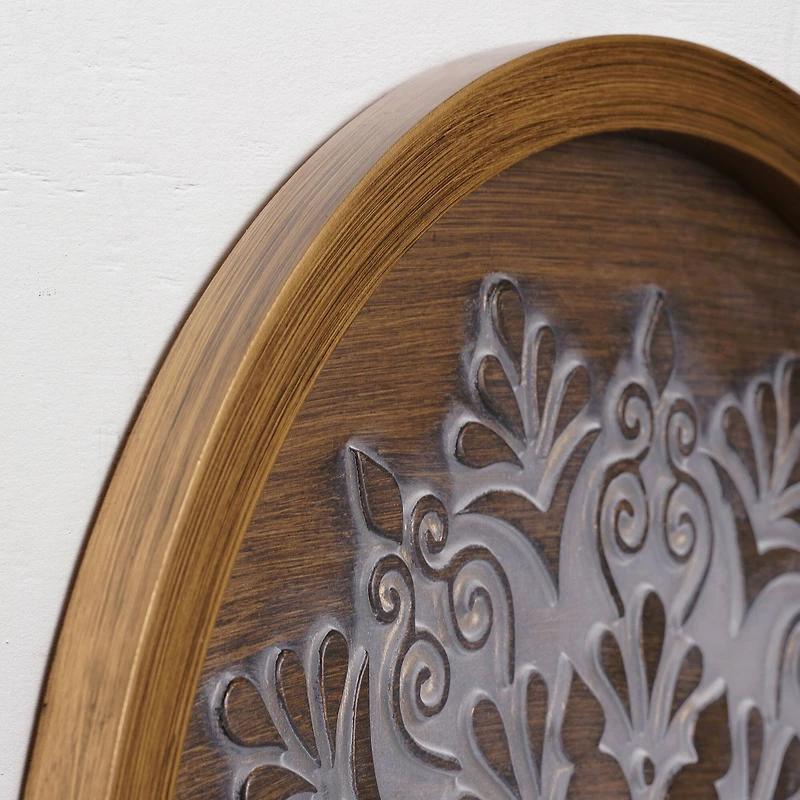 American Art Decor™ 17" Brown and Boho Rustic Farmhouse Wood Framed Wall Medallion