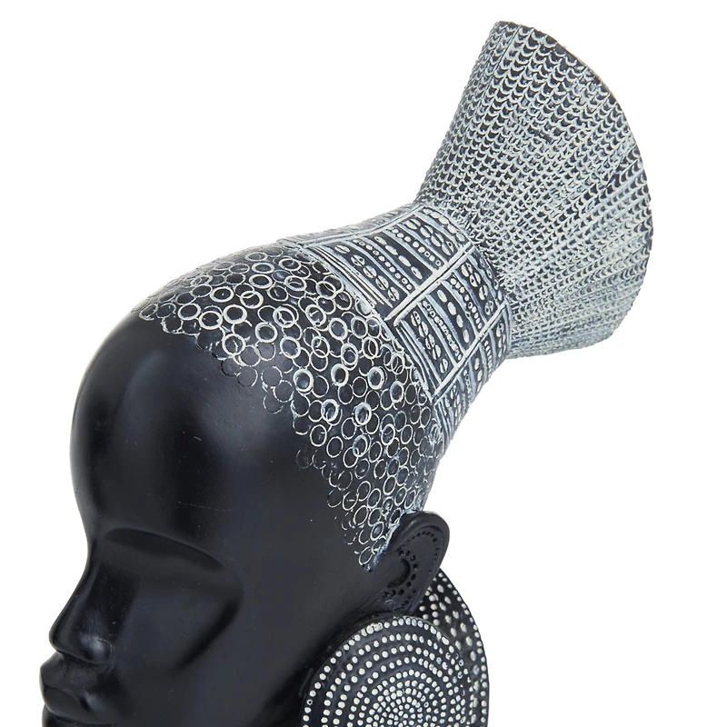 Set of 2 Black Polystone Eclectic Sculptures, 11" x 5" x 8"