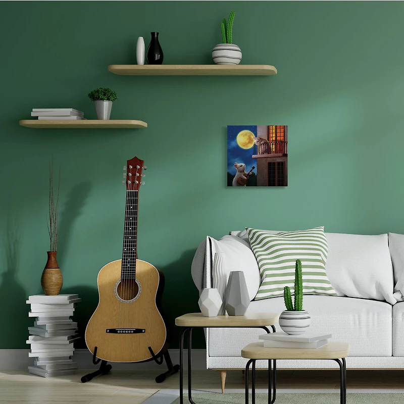 Stupell Industries Rabbit Serenading Bunny on Balcony Night Sky Canvas Wall Art