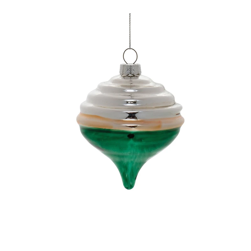 Green Two-Tone Tiered Glass Ornaments Set