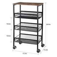 Black Rustic 3-Tier Metal Wire Storage Kitchen Cart on Wheels