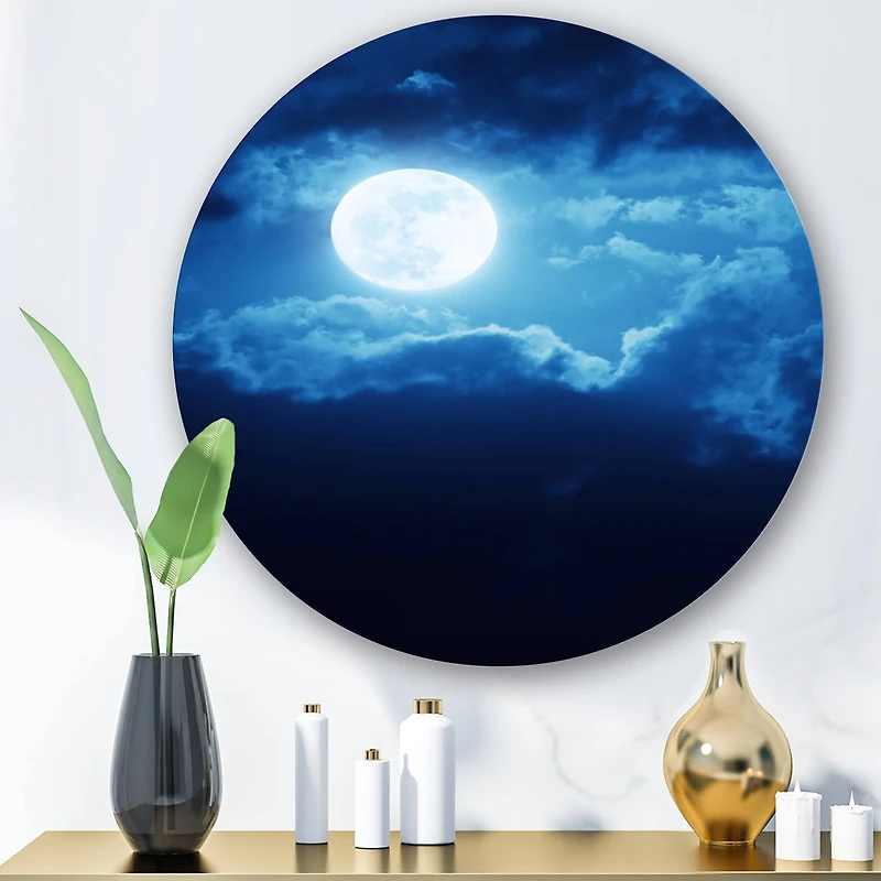 Designart - Full Moon In Cloudy Night Sky III