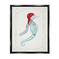 Stupell Industries Coastal Christmas Seahorse Santa Framed Floater Canvas Wall Art