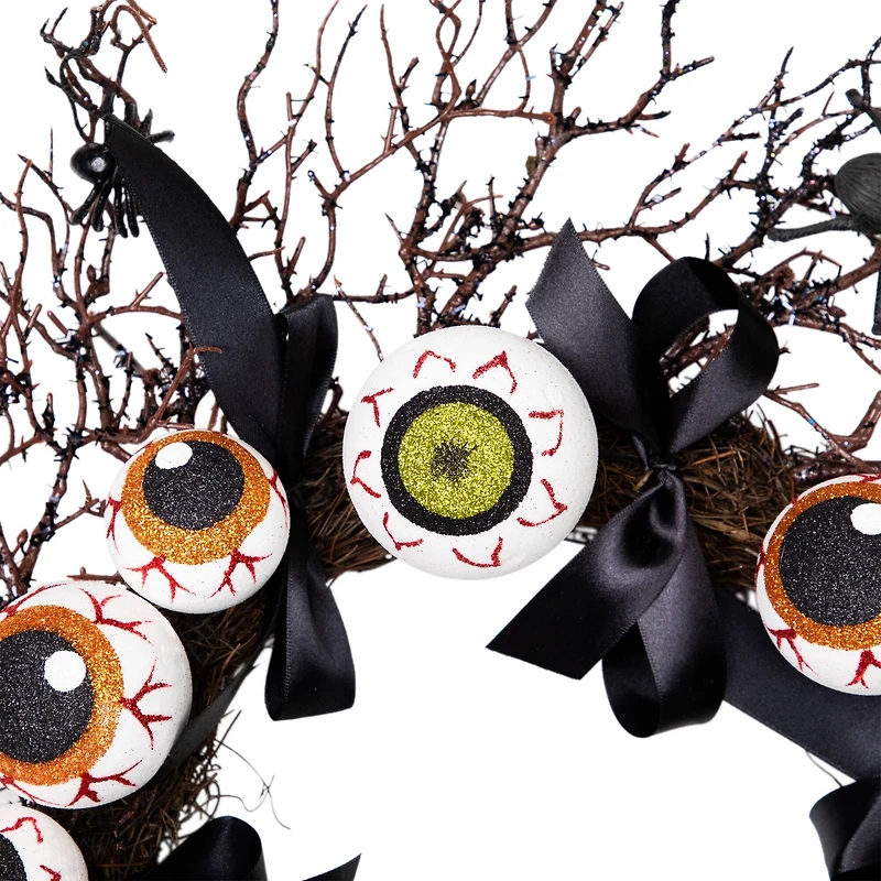24'' Unlit Eyeballs and Spiders Halloween Twig Wreath