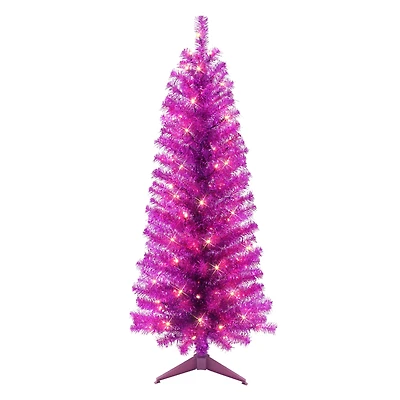 4.5ft. Pre-Lit Purple Tinsel Artificial Christmas Tree, Clear Lights
