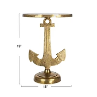 Hello Honey® 19" Round Gold Nautical Accent Table with Anchor Base