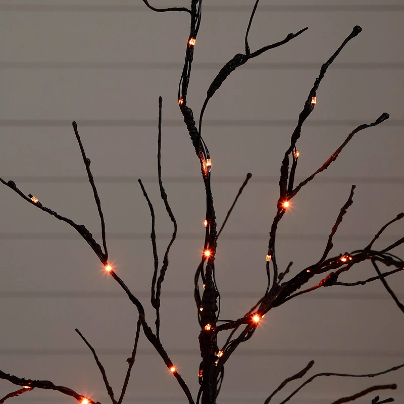 3ft. Pre-Lit Halloween Black Twig Artificial Tree with 80 Orange & Purple LED Lights